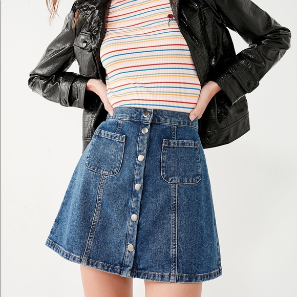 BDG Denim Button-Front Skirt Mini A-Line - Picture 4 of 7